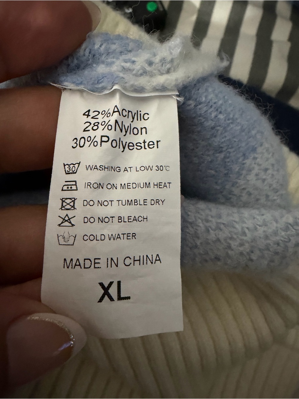 Men's Argyle Crewneck Sweater in Cream, Light Blue & Navy - Picture 9 of 9